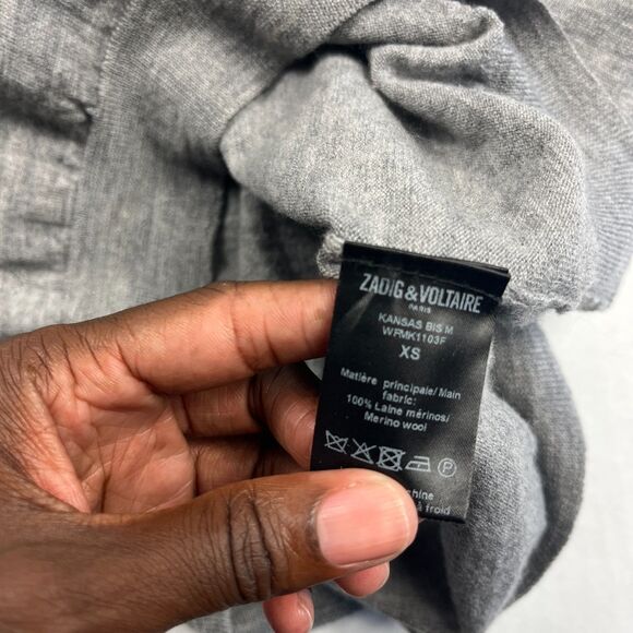 Zadig & Voltaire Kansas Bis Happy Sweater Gray Wool Slouchy Comfy Knit XS FLAW - Picture 7 of 11